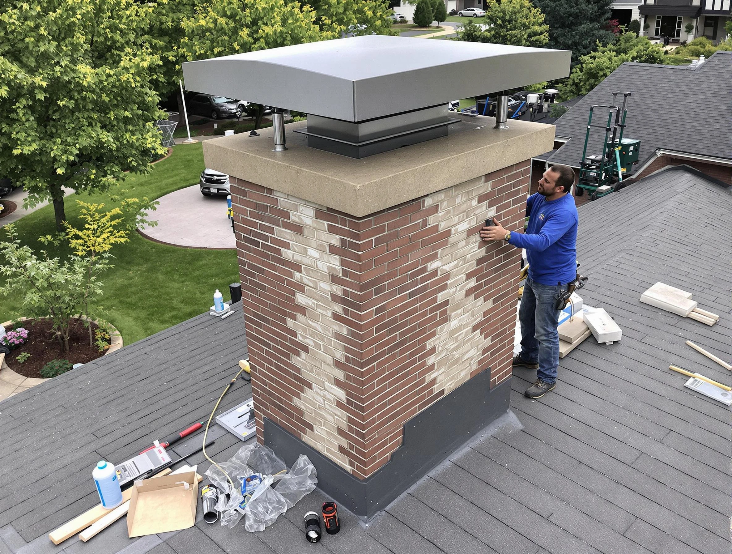 Glenshaw Chimney Sweep team working on a custom chimney remodel in Glenshaw, PA