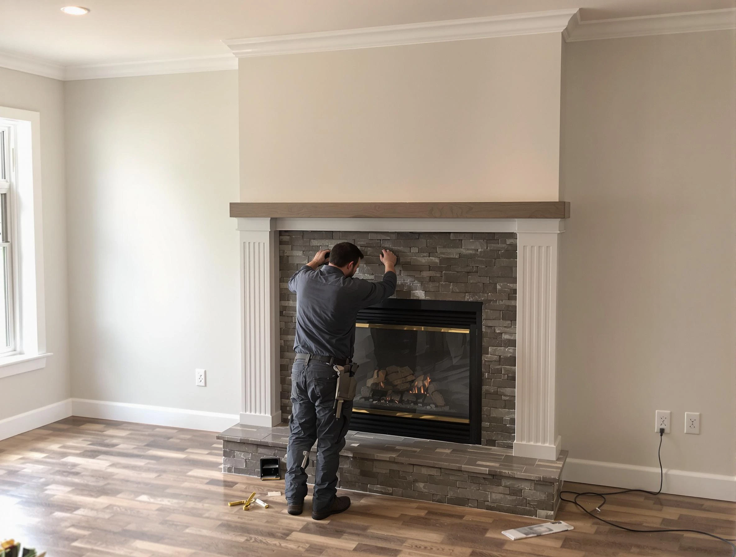 Glenshaw Chimney Sweep finishing a custom fireplace install in Glenshaw, PA